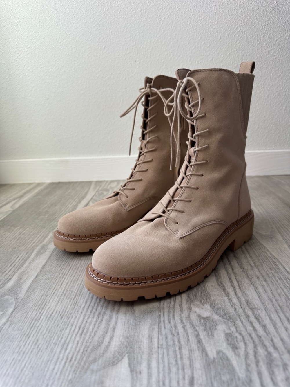Sam Edelman Tan Suede Lace-Up Combat Boots 9.5